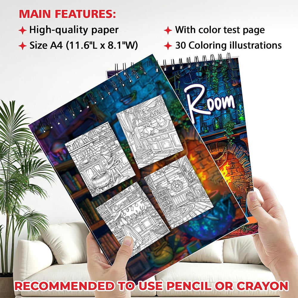 MOTAVYN Witch Room Coloring Book for Adults, Spiral Bound, Soft Cover
