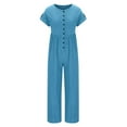 thumbnail image 3 of Usmixi Jumpsuits for Women Dressy Plus Size Casual Solid Button up Cotton Linen Loose Long Jumpsuits Overalls Summer Lapel Short Sleeve Plain Maxi Formal Rompers Light Blue xl, 3 of 5