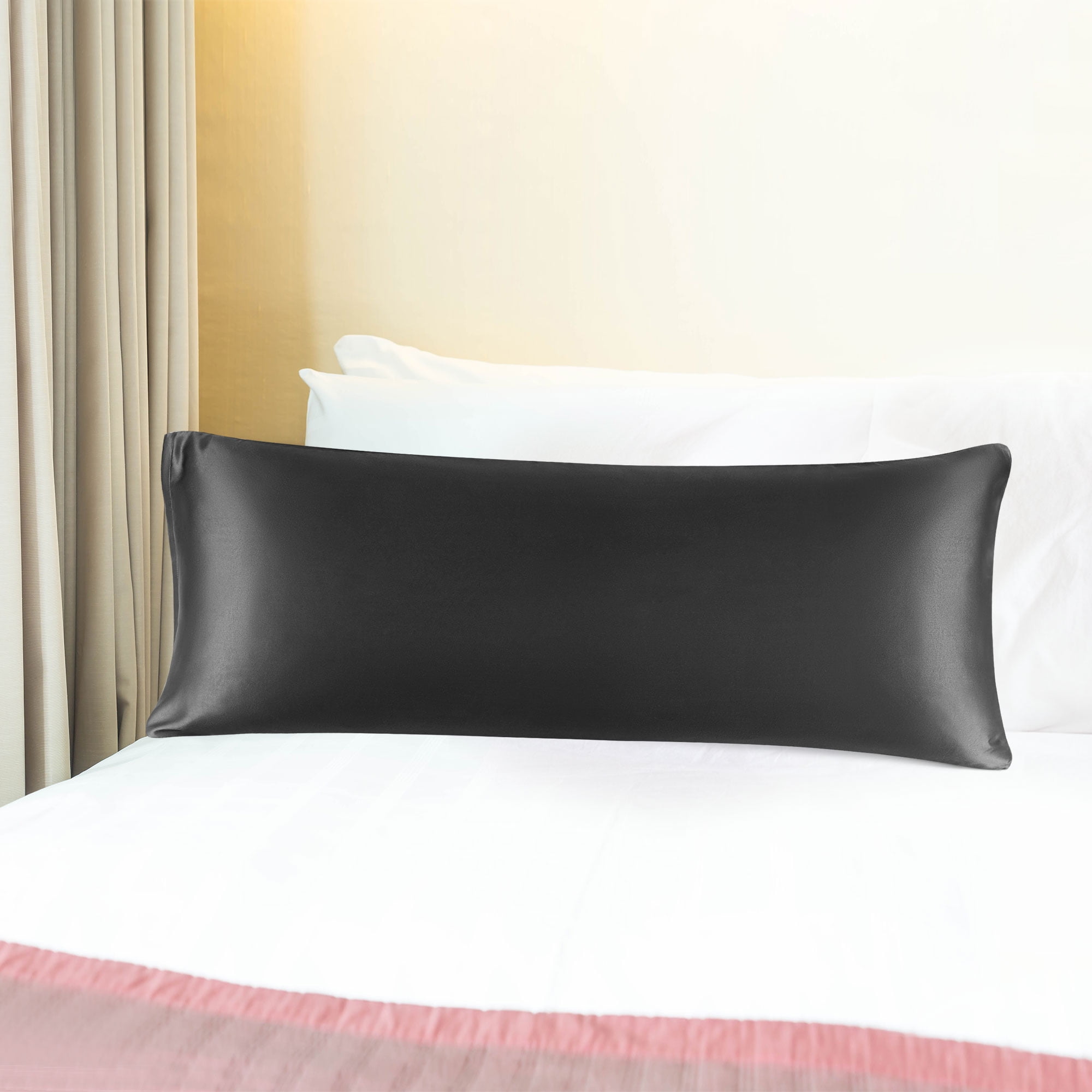 Unique Bargains Zipper Closure 1 PC Satin Body Pillowcases Black 20"x60"