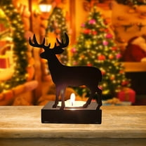Christmas Candle Holder, Black Reindeer Forest Tealight Candle Holder, Heat-Resistant Iron Metal, for Table Centerpieces Home Table Decor