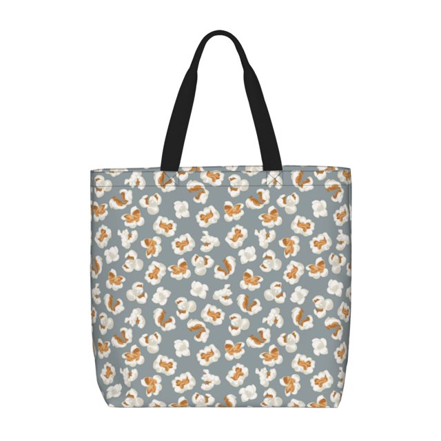 Fotbe White Popcorn Bolsa Tote con Estampado para Mujer, Bolsos con Cremallera, Bolsa de Hombro Casual de Gran Capacidad con Bolsillos Internos