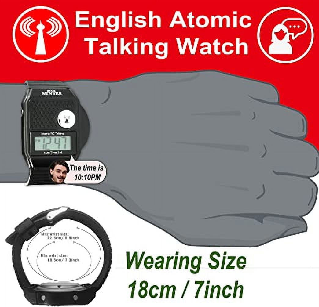 Five Senses English Atomic Talking Watch Easy to use for Seniors Blind Men Women Loud Talking Sound Clock for Visually Impaired - Model 1026 - Plastic Band