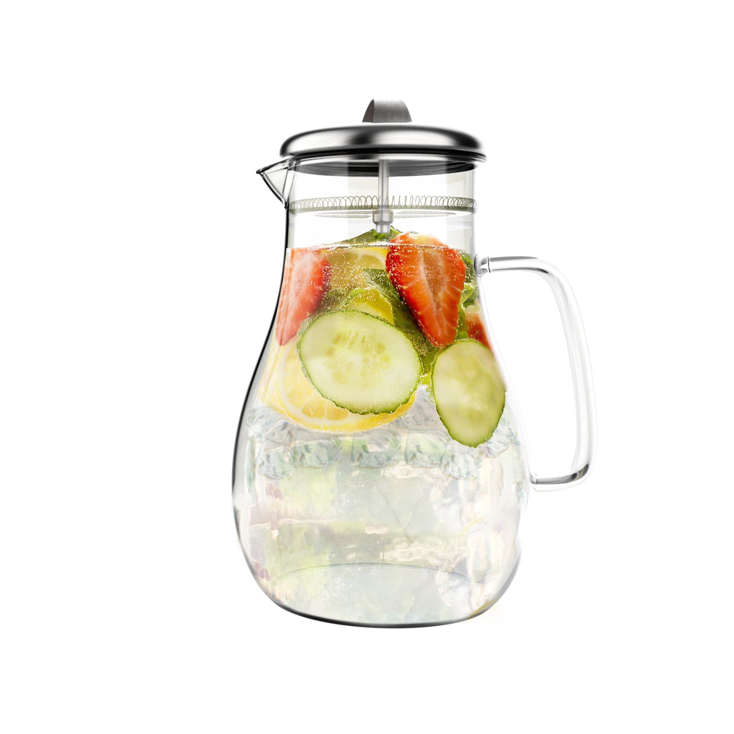 Heat Proof Glass Pitcher w/ Stainless Lid for Hot & Cold Beverages 