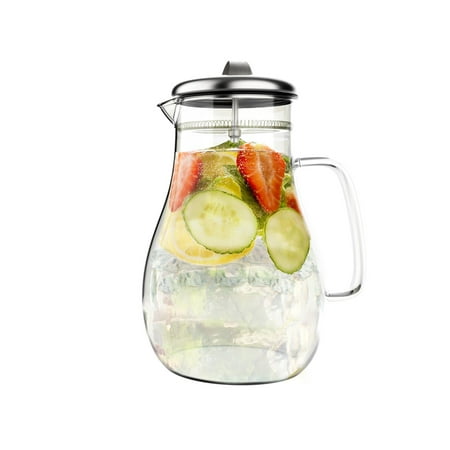 64oz Hot, Cold Glass Pitcher Carafe with Stainless Steel Filter Lid by Classic Cuisine