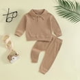 thumbnail image 2 of TOWED22 Toddler Baby Boy Fall Winter Clothes Long Sleeve Sweatshirt Pullover Tops + Joggers Pants Outfit Set Size:2-3 Y,Color:Coffee, 2 of 6