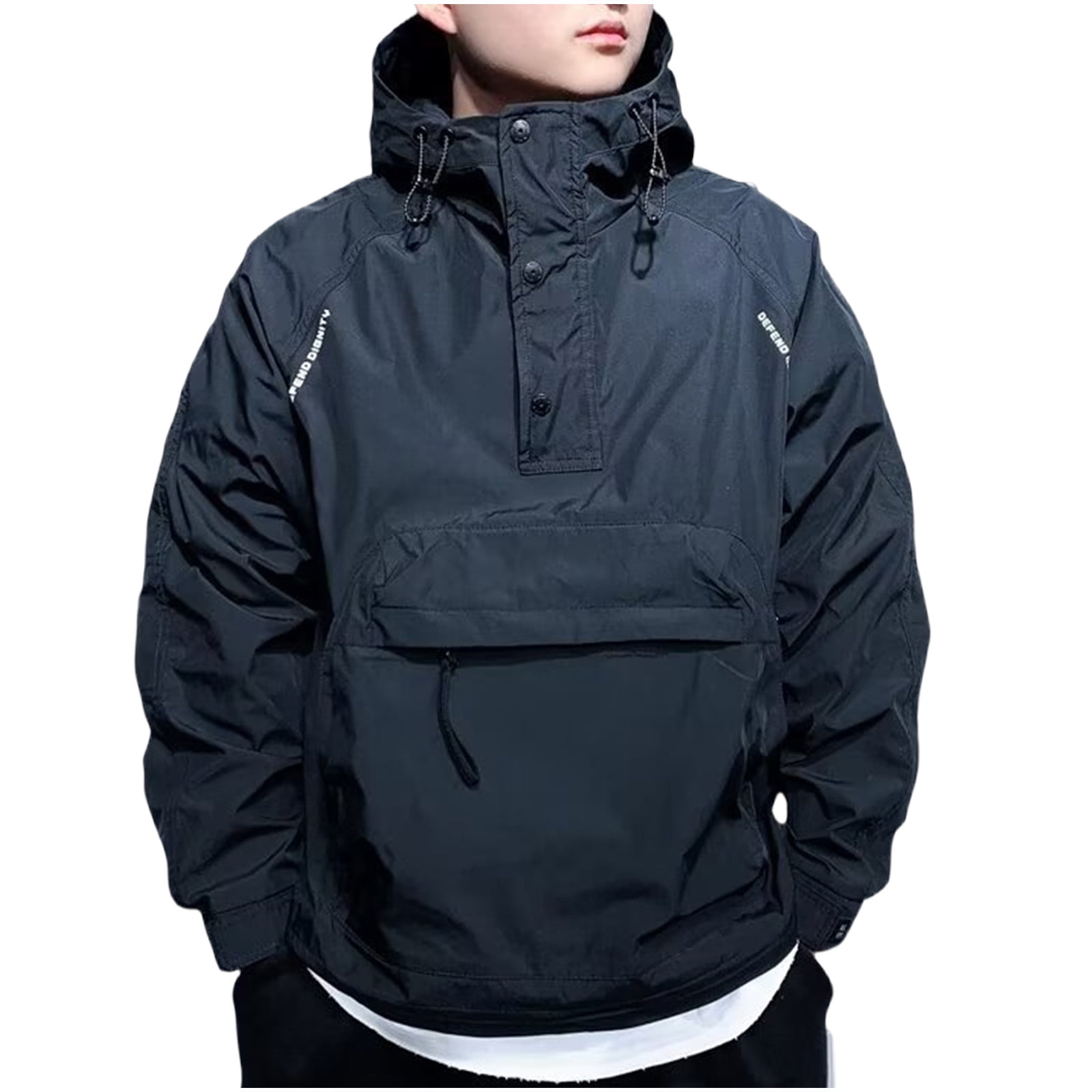UVEASISHA Men's Anorak Pullover Quarter-Zip Hooded Jacket Waterproof Lightweight Windbreaker Hoodies Outdoor Golf Rain Jackets with Pockets Black XXL