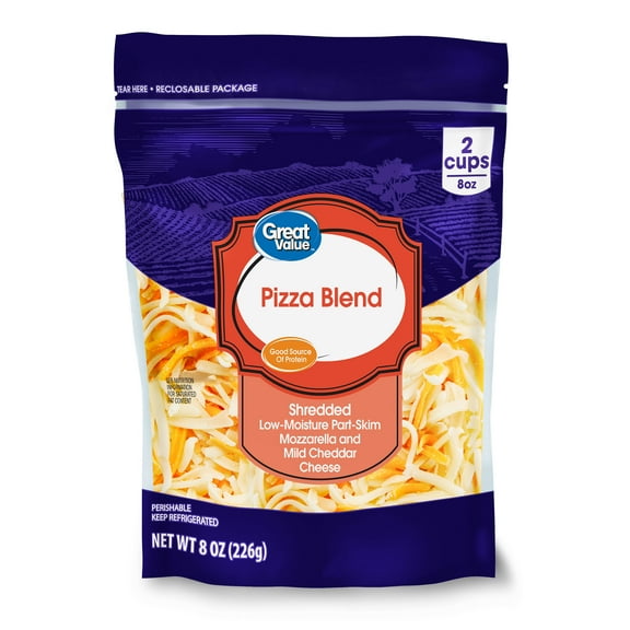 Great Value Shredded Pizza Cheese Blend, 8 oz Bag