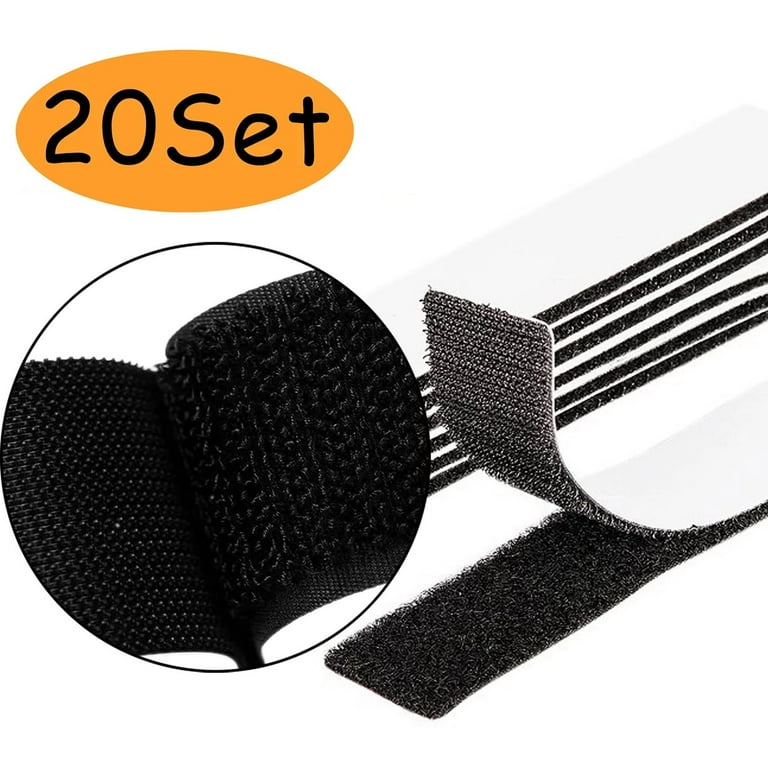 20 Sets Black Velcro Strips Velcro Tapes with Adhesive Hook and Loop Tape  Doube Sided Heavy Strong Fasten Removable Duty Mounting Tape 1.18x 4 
