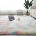 thumbnail image 2 of Fluffy Faux Fur Rug, Shag Carpet Rugs for Baby Nursery Room, Bedroom, Luxury Home Decor, Soft Floor Plush Carpets, Durable Rubber Backing, Rectangle,Rainbow Color, 2 of 7