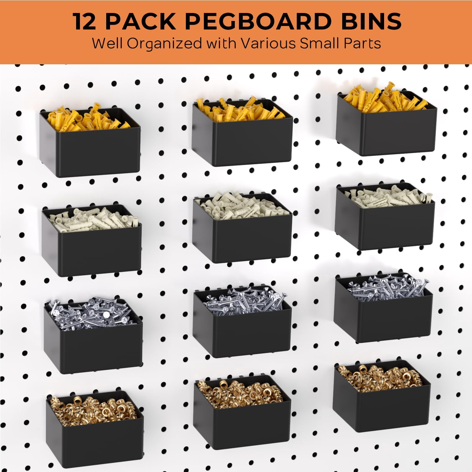 278pcs Pegboard Accessories Organizer Kit  Peg Board Hooks Assortment With Bins For Organizing Various Tools Fit 1/8 Or 1/4 Inch Hanging Storage Garage Wall Attachments