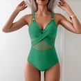 thumbnail image 2 of Women's Mesh One Piece Swimsuits Sexy V Neck Front Cross Push Up Bathing Suits Full Coverage Swimwear Green 2XL, 2 of 4
