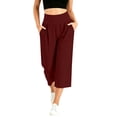 thumbnail image 2 of Plus Size Women's High Waist Cropped Wide Leg Yoga Pants with Pockets, 92% Polyester 8% Spandex, Casual Loose Trousers Athletic Jogging Fitness Outdoor Lounge, Womens Cropped, 2 of 9