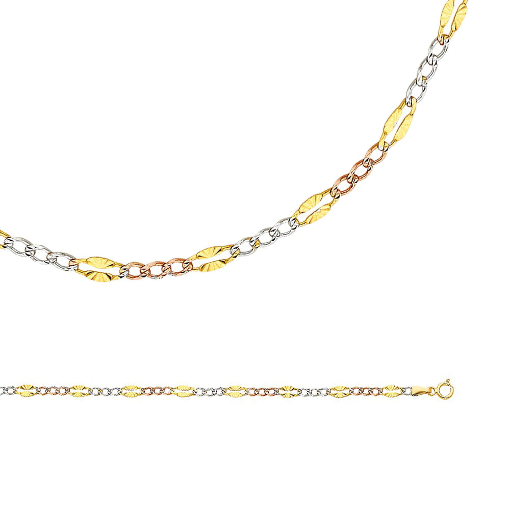 ZenJewels Solid 14k Yellow White Rose Gold Necklace Figaro Chain Curb Link Diamond Cut Stamped 3.7 mm 22 inch