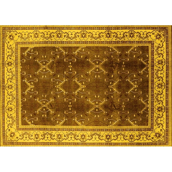 Ahgly Company Machine Washable Indoor Rectangle Oriental Yellow Traditional Area Rugs, 8' x 12'