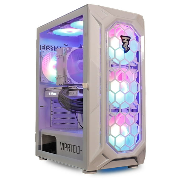 ViprTech Ghost 2.0 Gaming PC - AMD Ryzen 5 5600 (12-LCore 4.4Ghz), RTX 3060 12GB, 32GB DDR4 3200, 1TB NVMe SSD, 600W Gold PSU, VR-Ready, Streaming, WiFi, RGB, Win 11, Warranty, White Desktop Computer