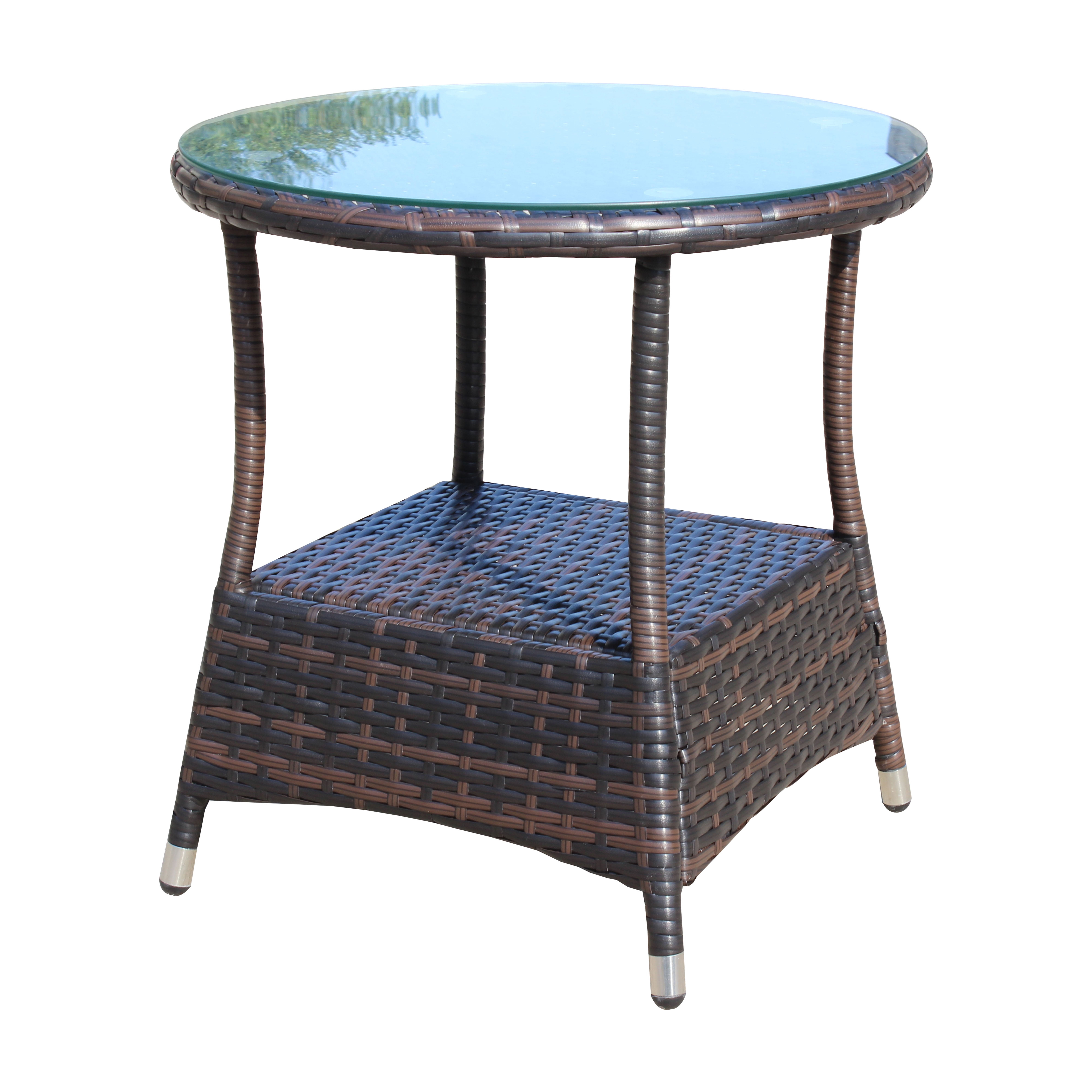 Tempered Glass Top Patio Coffee Table for Garden Backyard Deck Balcony Outdoor Leisure Living Space, Brown