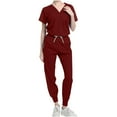 thumbnail image 2 of Hanen Scrubs for Women Set Modern V Neck Scrub Top & Cargo Pants Nursing Scrubs with 6 Pockets, 2 of 6