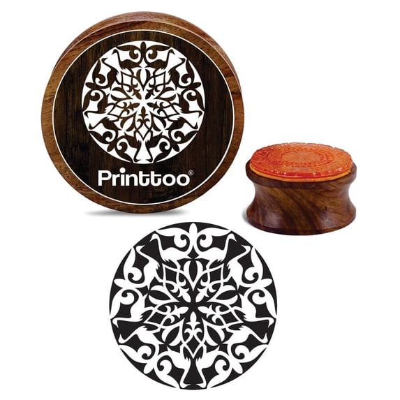 Printtoo Round Wooden Rubber Stamp Mandala Scrap-booking Craft Textile Stamps-5 Inch