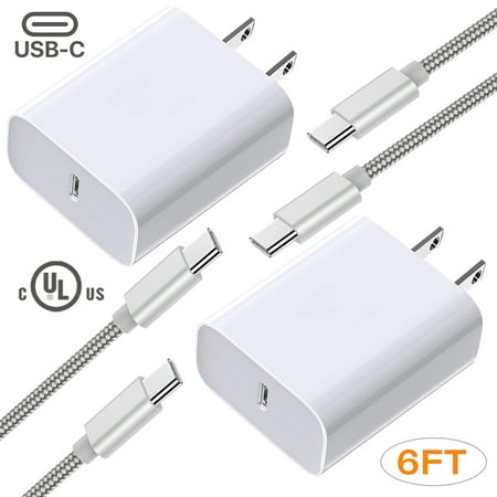 18W One-Port Type-C Wall Charger, Infinite Power Adaptive Quick Charger Set Compatible with Samsung Galaxy Note 10, Note 10+, Note 10+ 5G, contents of 2 Adaptive Wall Charger & 2 USB-C Cable (6ft)