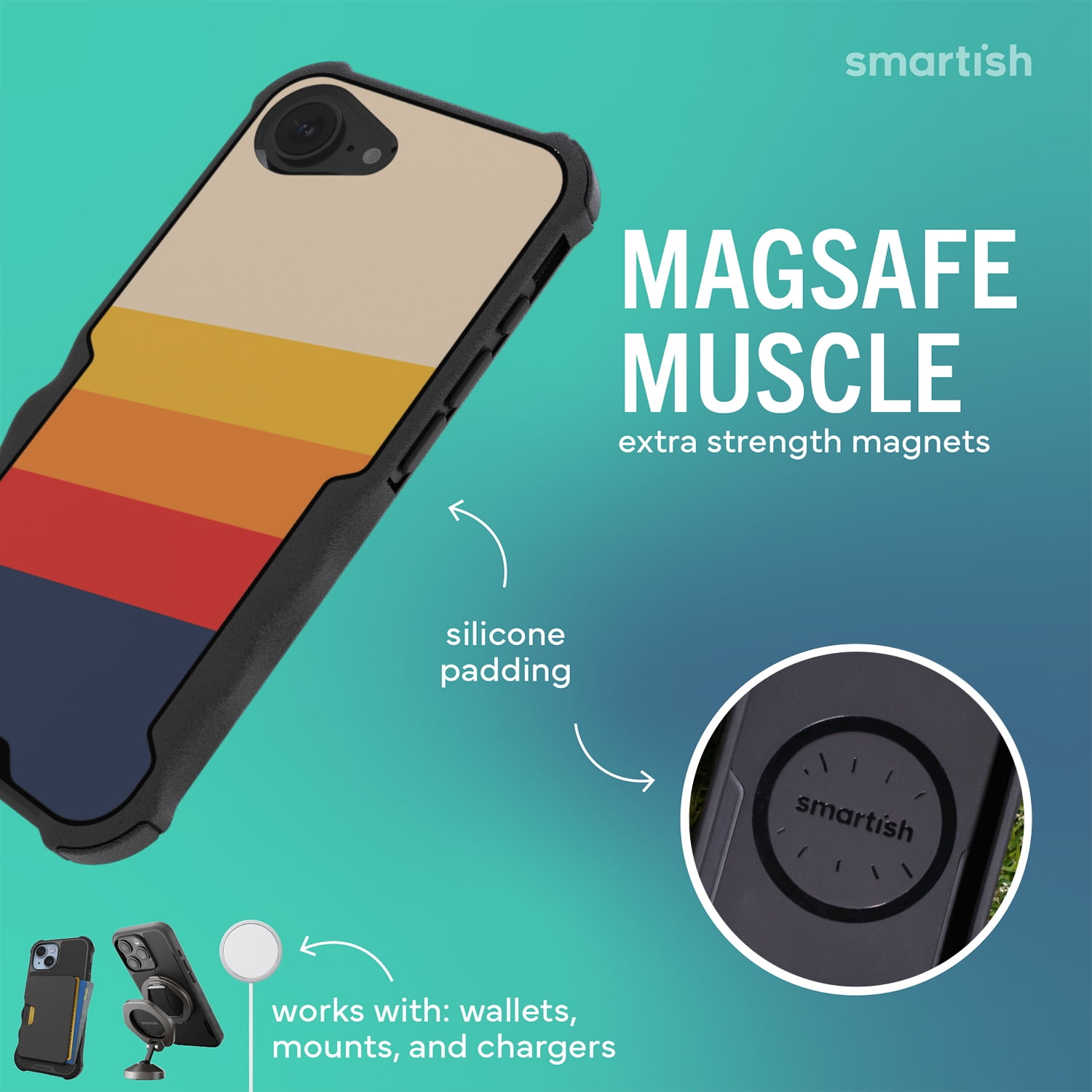 Smartish iPhone 17e/16eMagSafe Case - Gripzilla - Heavy Duty Armor Cover - Stripes