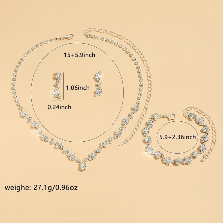 MONAZEO 5-Piece Rhinestone Jewelry Set – Necklace, Earrings, Bracelet, Ring, Bridal/Prom Crystal Set