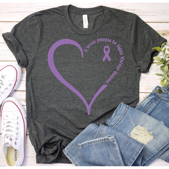 Purple Awareness Ribbon and Heart Graphic T-Shirt, Unisex Classic Fit, 180 GSM Cotton-Rich Fabric, Front Print