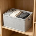 thumbnail image 3 of Linen Fabric Storage Basket with Side Pull Tab Foldable Frame Garment Bin for Bedroom Wardrobe Dresser Dorm Household Apparel Towel Small Accessory Organizer, 3 of 5