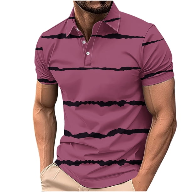Camisas de Manga Corta de los Hombres Impresión Botón Cuello de Vuelta Casual Blusa Poliéster, Camisa de Moda para los Hombres Al Aire Libre Uso Diario