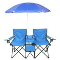 thumbnail image 3 of Tcbosik Double Folding Beach Chairs, Outdoor Picnic Portable Loveseat Chairs with Removable Umbrella & Mini Table Carrying Bag, Camping Chair for Patio, Pool, Park (Blue), 3 of 10