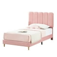 thumbnail image 1 of QinaQin Base de cama individual tapizada en terciopelo con cabecera ondulada, ideal para niñas o niños, soporte de tablillas y diseño silencioso, 1 of 7