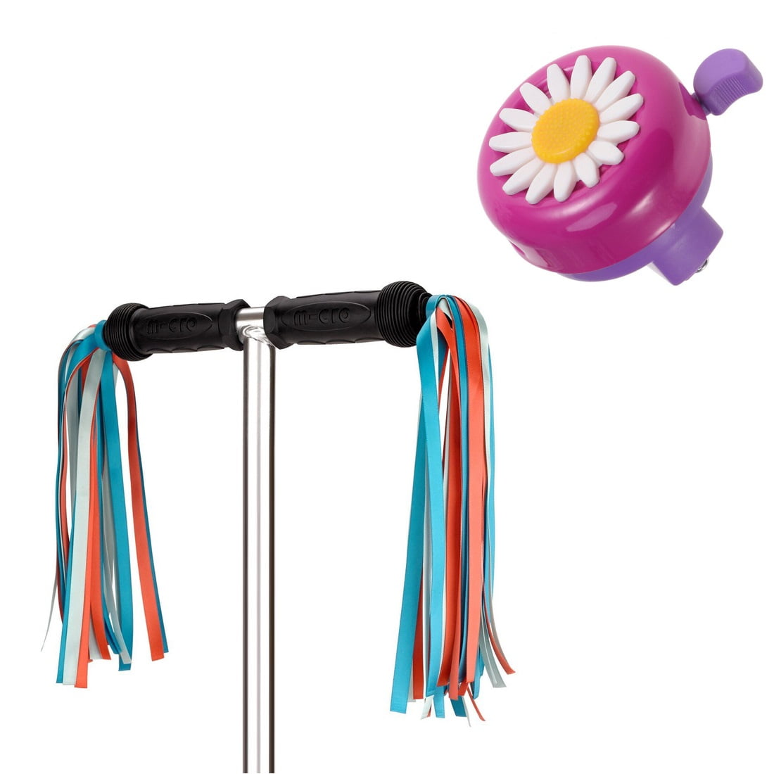MINIFACTORY Bike Bell + Streamer for Kid Girls, Cute Flower Bike Bell