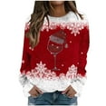 thumbnail image 2 of JUSLIO Christmas Shirts for Women Warm Fleece Blouses Graphic Long sleeve Round Neck Blouses Red M, 2 of 4