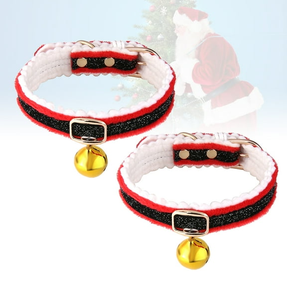 EXHUMKY Adjustable Pet Collar Special Christmas Theme Adorable Bell Design 2Pcs