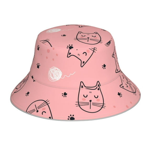 PAYOHTO Cute Cat Kids Girl Print Bucket Hats for Women Men, Beach Summer Outdoor Fisherman Hat for Boy Girl