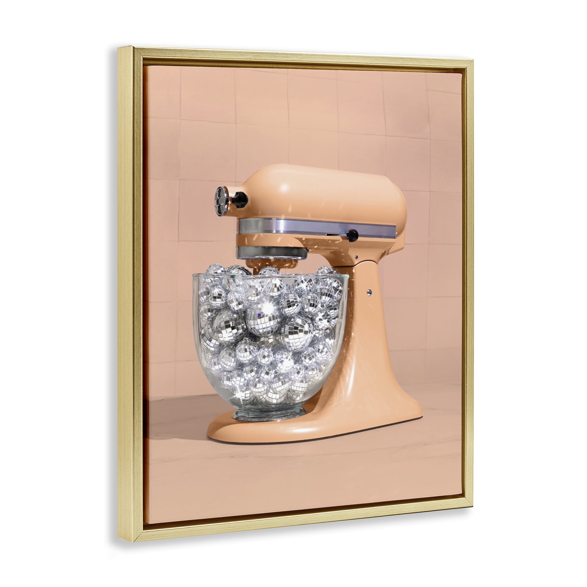 Stupell Industries Disco Kitchen Mixer over Orange Gold Framed Floater Canvas Wall Art, design by LISH Creative
