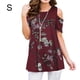 thumbnail image 3 of Qarigey Camiseta de mujer Top con estampado bohemio Top con estampado en frío Blusa de manga corta con hombros descubiertos Prendas para la parte del cuerpo Vino rojo S, 3 of 6