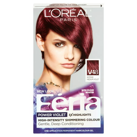 L'Oreal Paris Feria Multi-Faceted Shimmering Permanent Hair Color, V48 Violet Vixen (Intense Medium Violet), 1 kit
