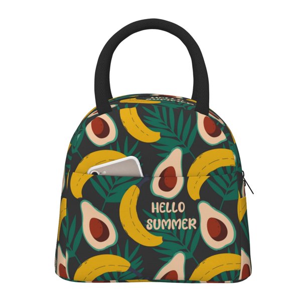 Easygdp Banana And Avocado Bolsa de Almuerzo Insulada Grande, Forro de Aluminio, Diseño Espacioso, a Prueba de Fugas, Ideal para Trabajo, Picnics, Viajes y Actividades al Aire Libre