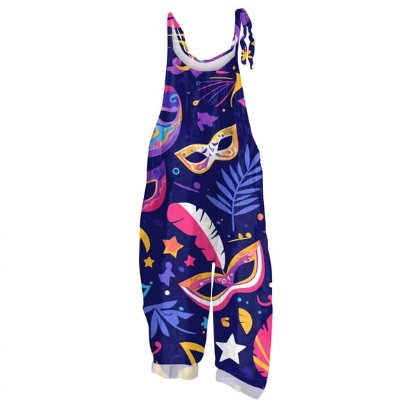 Dresfit Mardi Gras Romper for Women Adjustable Strap Patchwork Jumpsuit 2026 Wide Leg Sleeveless Carnival Overalls Plus Size Loose Loungewear Purple Pink M
