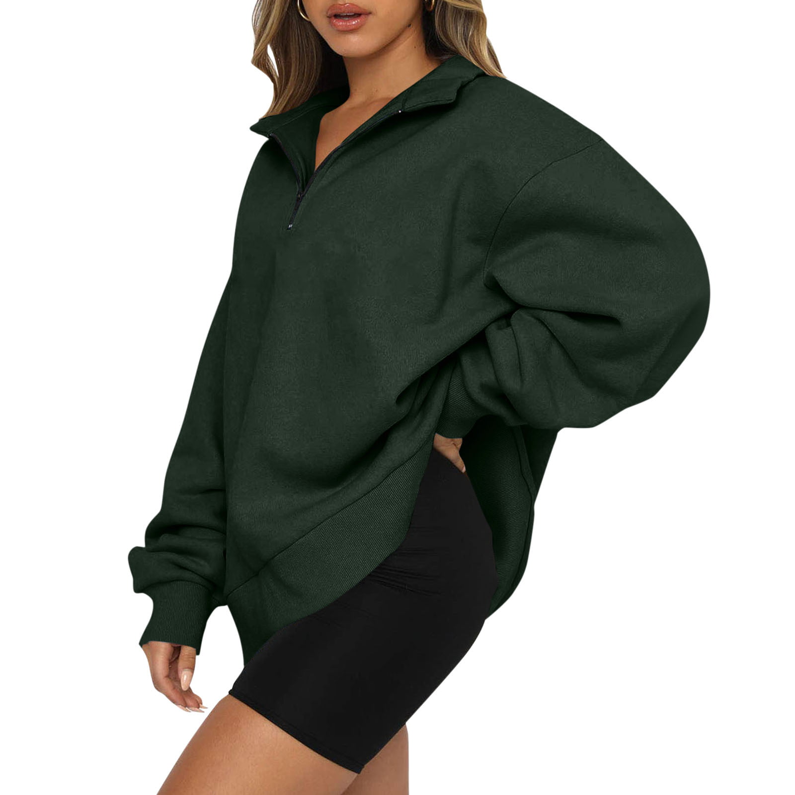 HSMQHJWE Lime Green Sweatshirt Women Baggy Shirt Womens Oversized Half Zip  Pullover Long Sleeve Sweatshirt Quarter Zip Hoodie Sweater Teen Girls Fall  Blouse Clothes Steel Light 