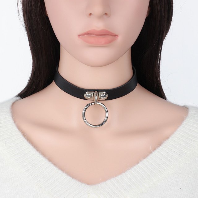 Gargantilla de cuero punk NQ gótica negra ajustable para mujeres y niñas