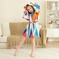 thumbnail image 3 of FORMRS Niños Bathrobe Unisex Hooded Robe Soft Plush Pajamas Sleepwear, Size 4-6T, Colorful Triangles, 3 of 7