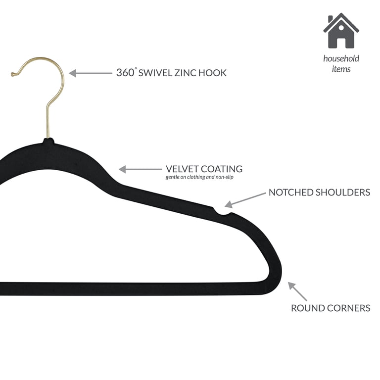 Simplify 25-Pack Slim Velvet Gold Hook Hangers, Black photo 4