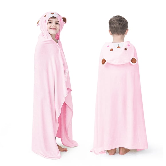 Toalla ZIONOR Kids con capucha, 127 x 89 cm, bambú, rayón, oso rosa