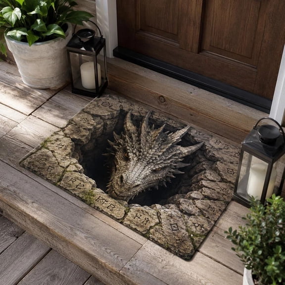 3D Optical Illusion Rug, 3D Rugs Optical Illusion Dragon Door Mat, Non Slip Visual Trap Opticals Illusions Hole Rug Doormat, Easy Clean Rugs that Looks Like a Real DragonFloor Mat Carpet