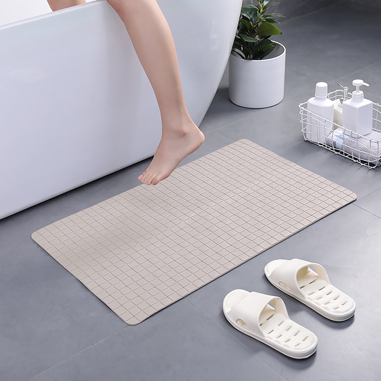 1pc Transparent Solid Color Bathtub Mat With Suction Cups & Drainage Holes  For Safety, Anti-slip, Massage, Suitable For Bathroom, Shower Room, Toilet.  Multiple Colors Available: Black, White, Grey, Blue, Etc.