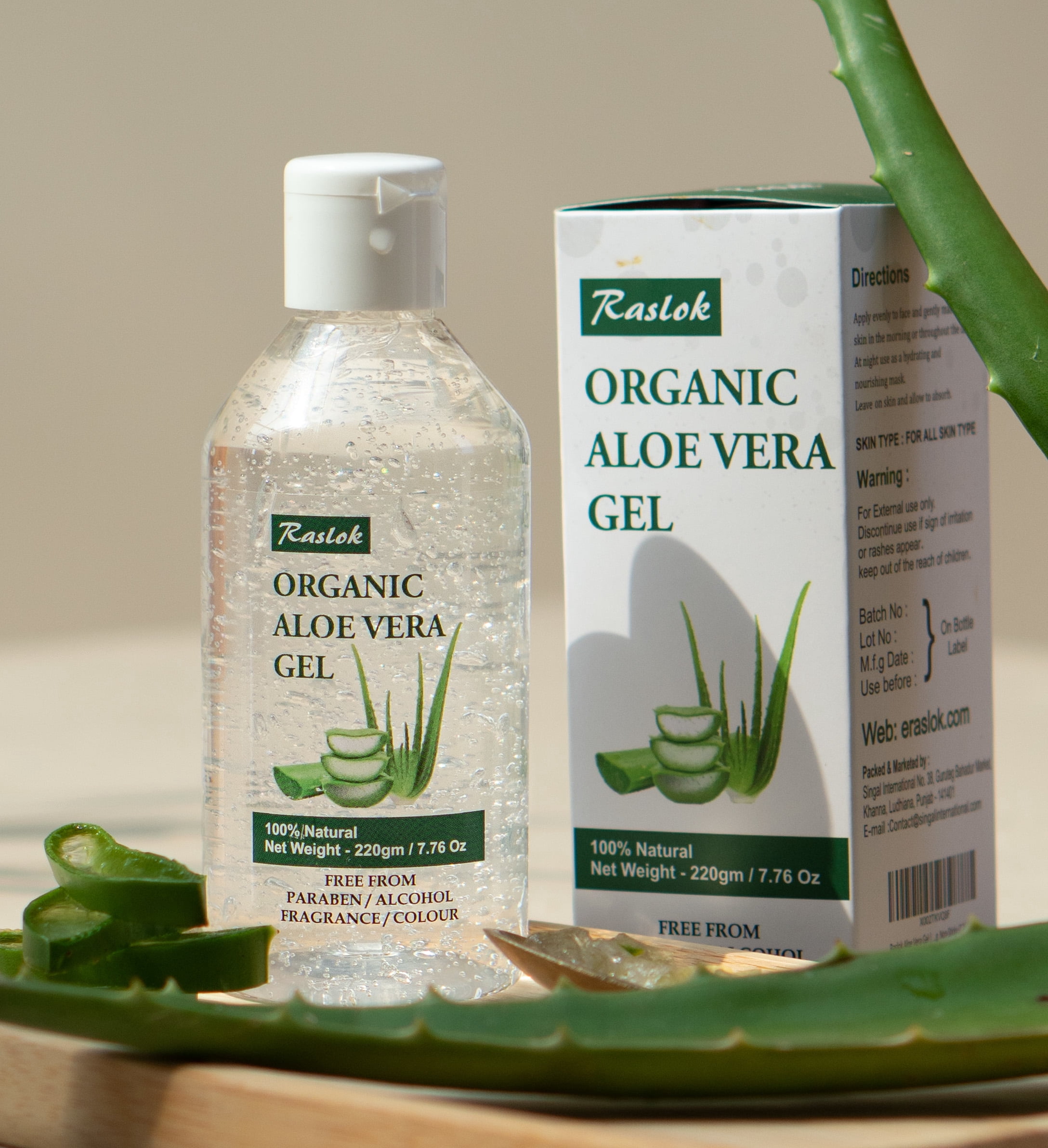 Raslok Aloe Vera Gel | 100% Pure Natural Aloe Gel For Moisturizing Face Skin & Hair Care,Durable Moisturizing Hydrating Soothing, Non-Sticky (7.7 OZ)