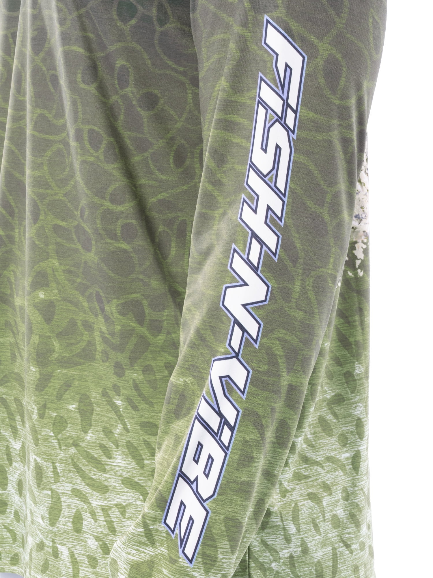 Fish N Vibe Men's Long Sleeve Performance UPF 30 Fishing Graphic Hoodie, Hooked Bass Speckled-Gray, M