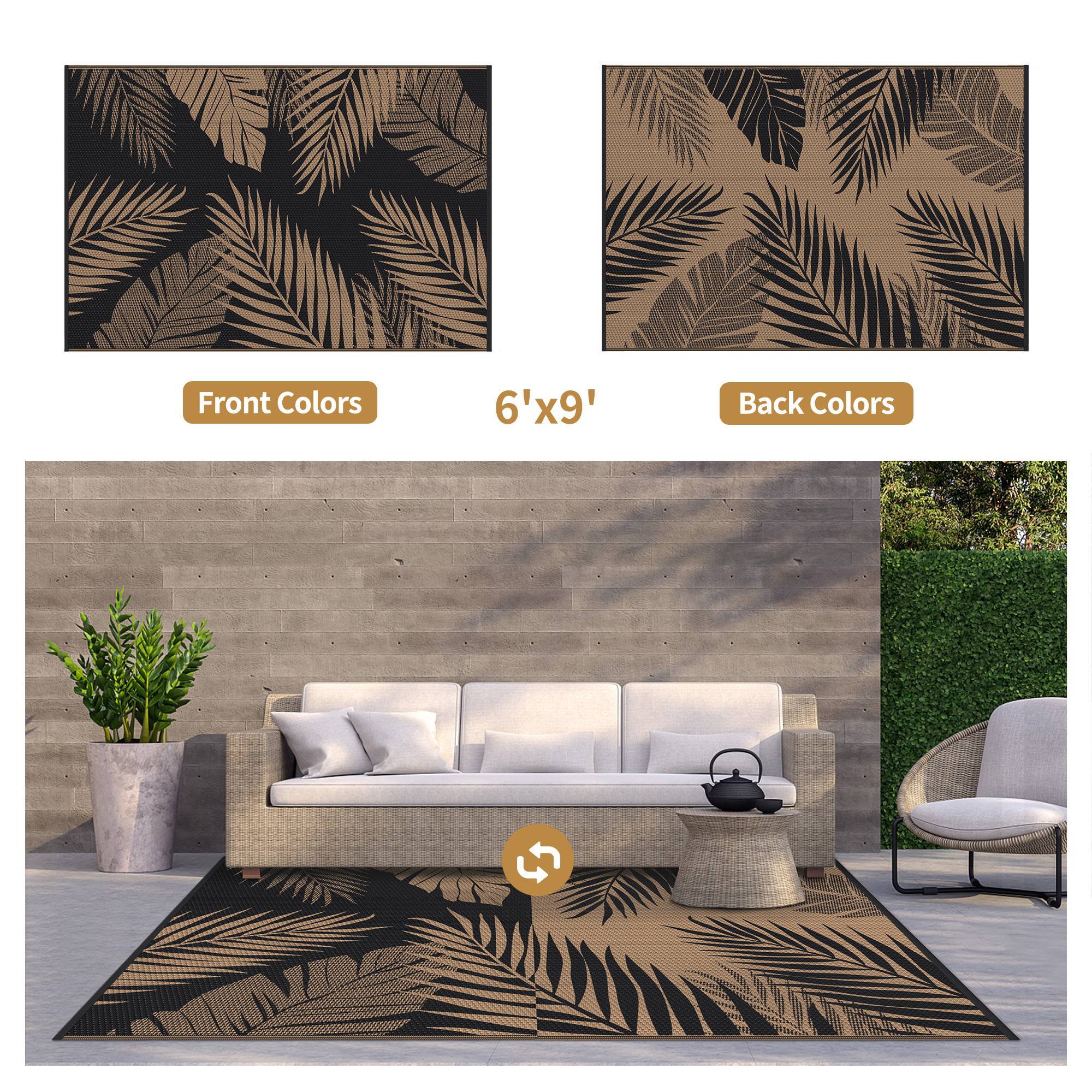 Deorab 6'x9' Waterproof Reversible Outdoor Rug, Brown photo 2