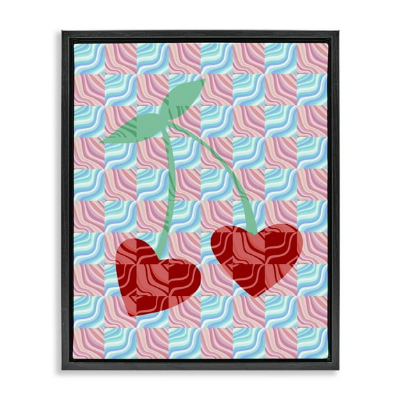 Stupell Industries Groovy Checkered Cherries Food & Beverage Painting Black Floater Framed Art Print Wall Art, 17 x 21